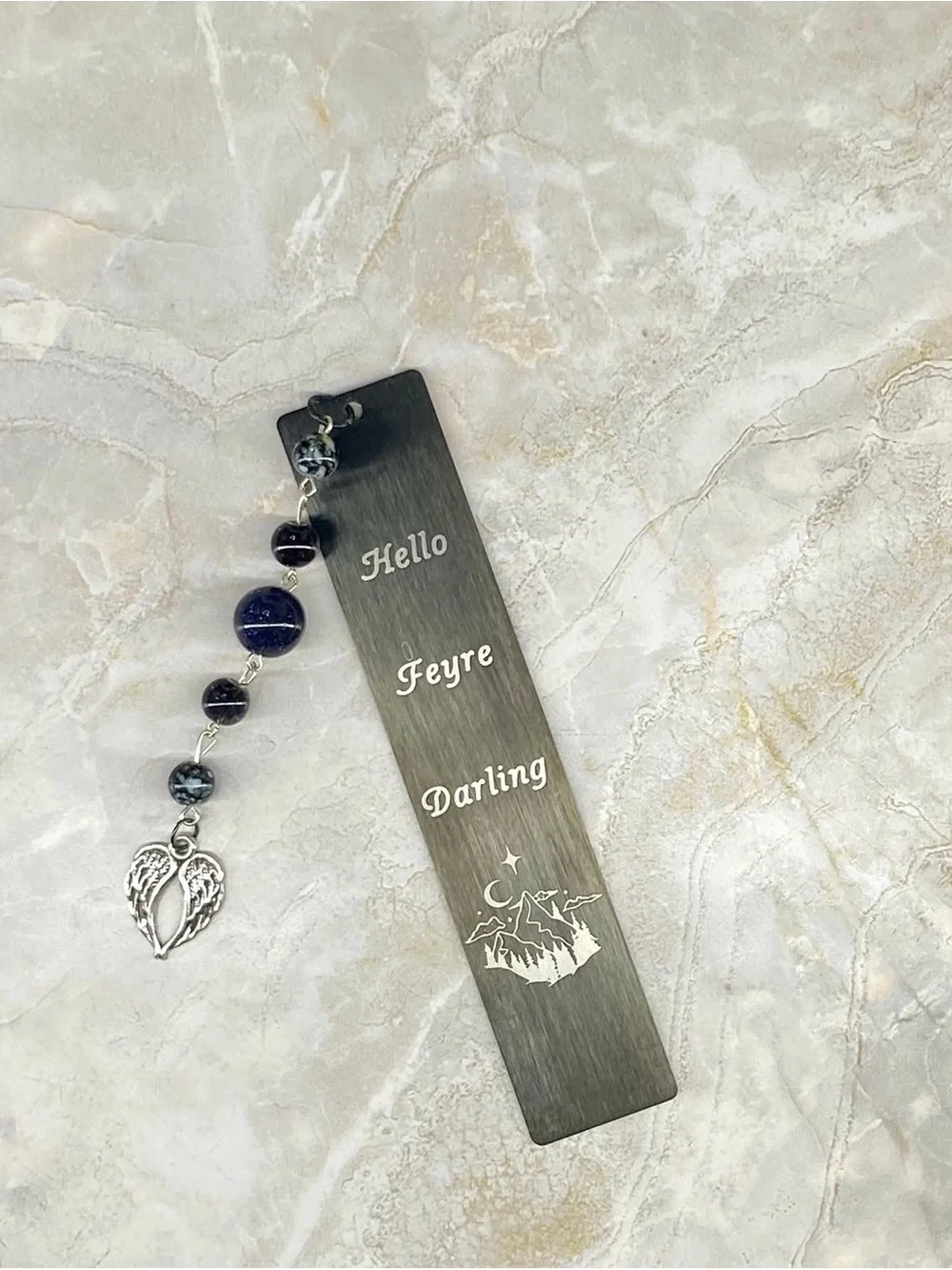 Hand Crafted Black Metal Bookmark with Purple Beaded Tassel